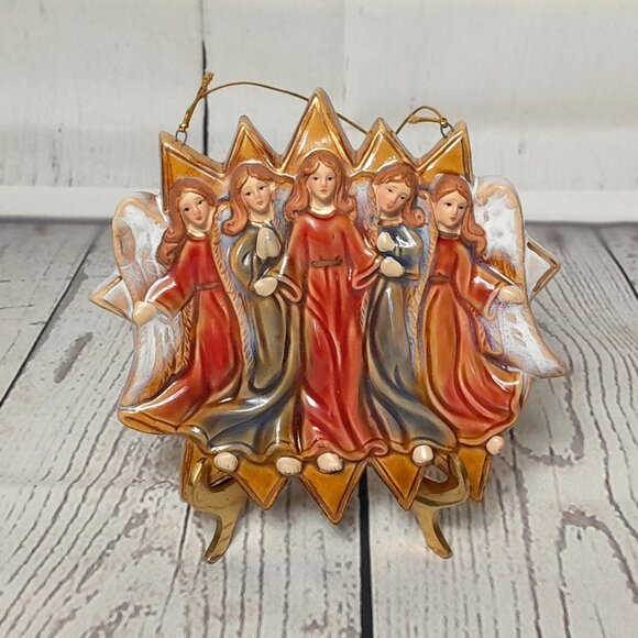 Angel Ornament 5 Angels Ceramic Christmas Religious Deluxe Imports 5.5" x 6" - Picture 1 of 12